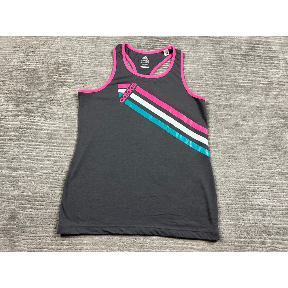 Adidas Tank Top Womens Medium Grey Pink Climalite Racerback Graphic W56318
